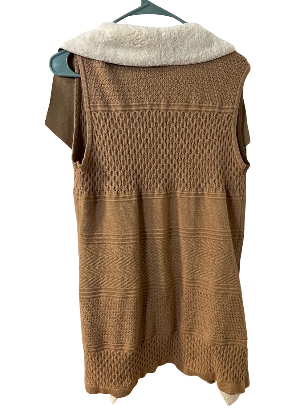 Sleeveless Brown Knit Cabin-core Western Vest Faux-Sherpa Collar Size Medium - Picture 3 of 8